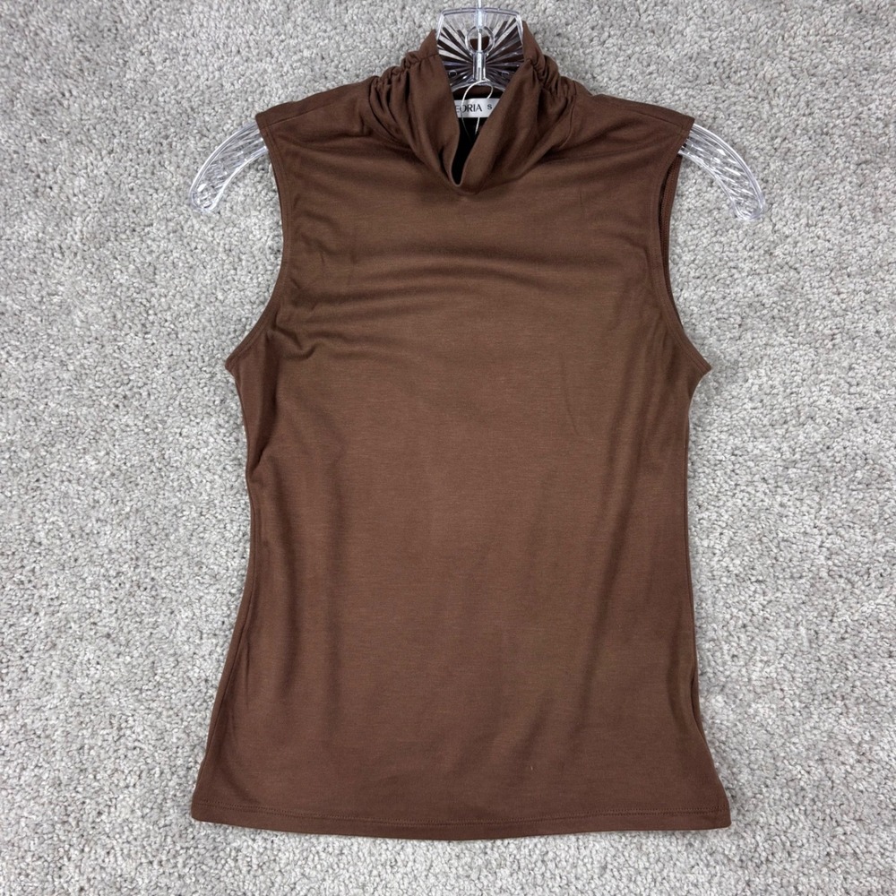 REORIA Womens‎ Brown Sleeveless Mock Neck Top Wool Blend Knit Tank Small
